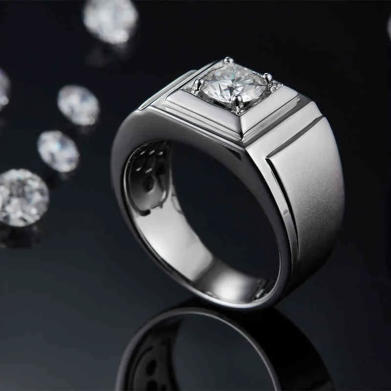 100% S925 Sterling Silver Pass Test diamentowy Biały Pozłacany 1CT MOISSANITE Pierścionek dla mężczyzn Propozycja obietnica Biżuteria