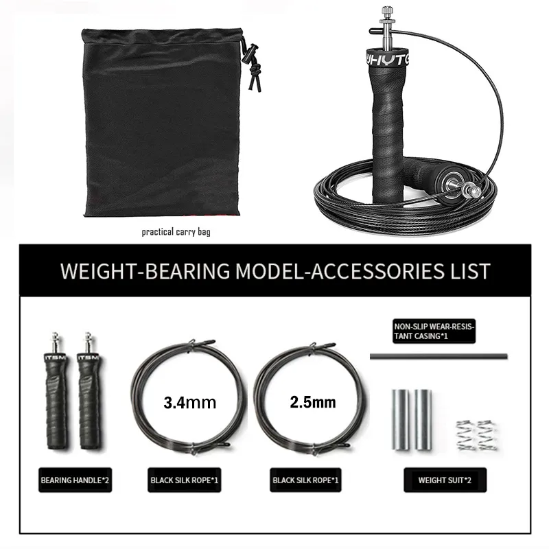 حبل قفزة السرعة مع حقيبة حمل الحبل القفز على حبل تخطي مع محمل الكرة مقبض مضاد للانزلاق 2 الحبال القابلة للتعديل 220517