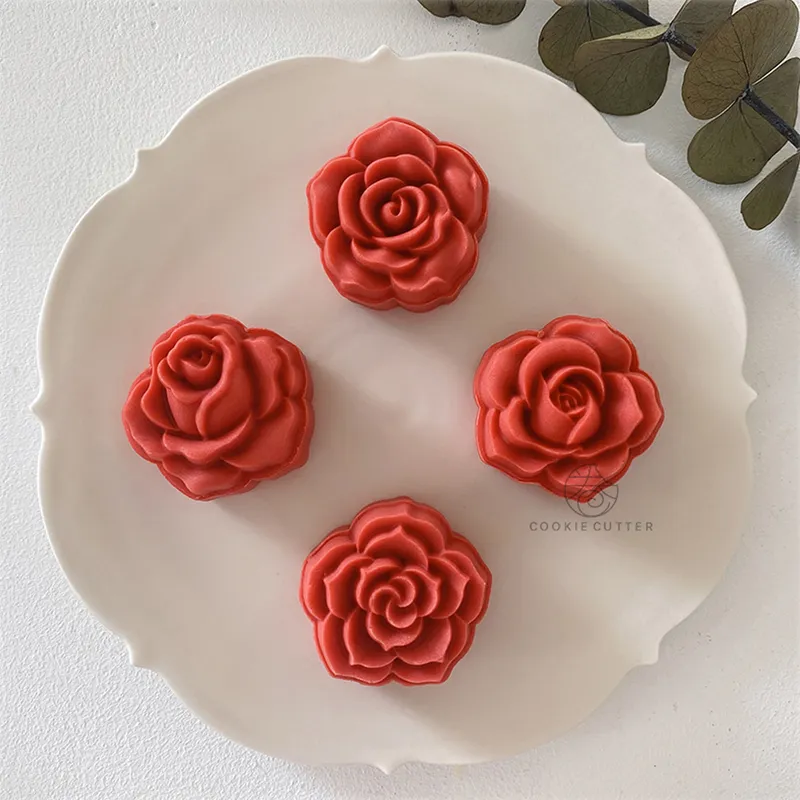 4 Teile/satz 30g50g Rose Form Mooncake Mold Valentinstag HandPressure Mond Kuchen Form DIY Dekoration Backen Werkzeuge Küche 220701