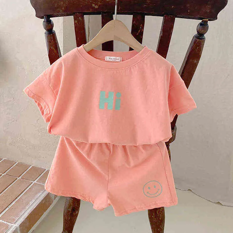 Baby Clothes Girls Candy Color Cotton Casual Short Sleeve Suit Boys Baby Letters Print T-Shirt Shorts Casual Suit G220521