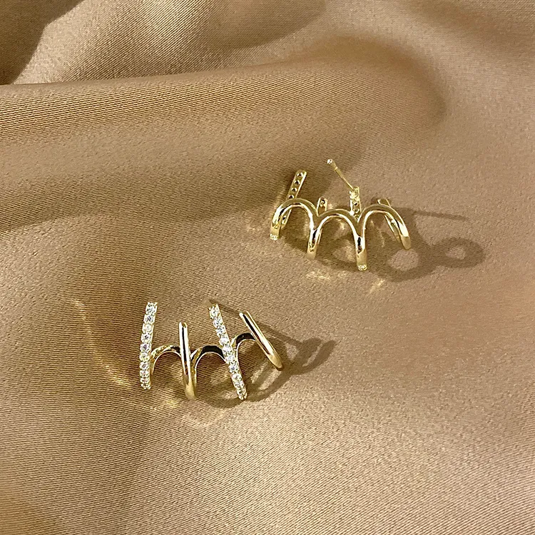 Geometry Elegant Stud Earrings Women Shining Cubic Zircon 18K Gold Silver Diamond Earings Earring Ear Rings Wedding Engagement Par2809