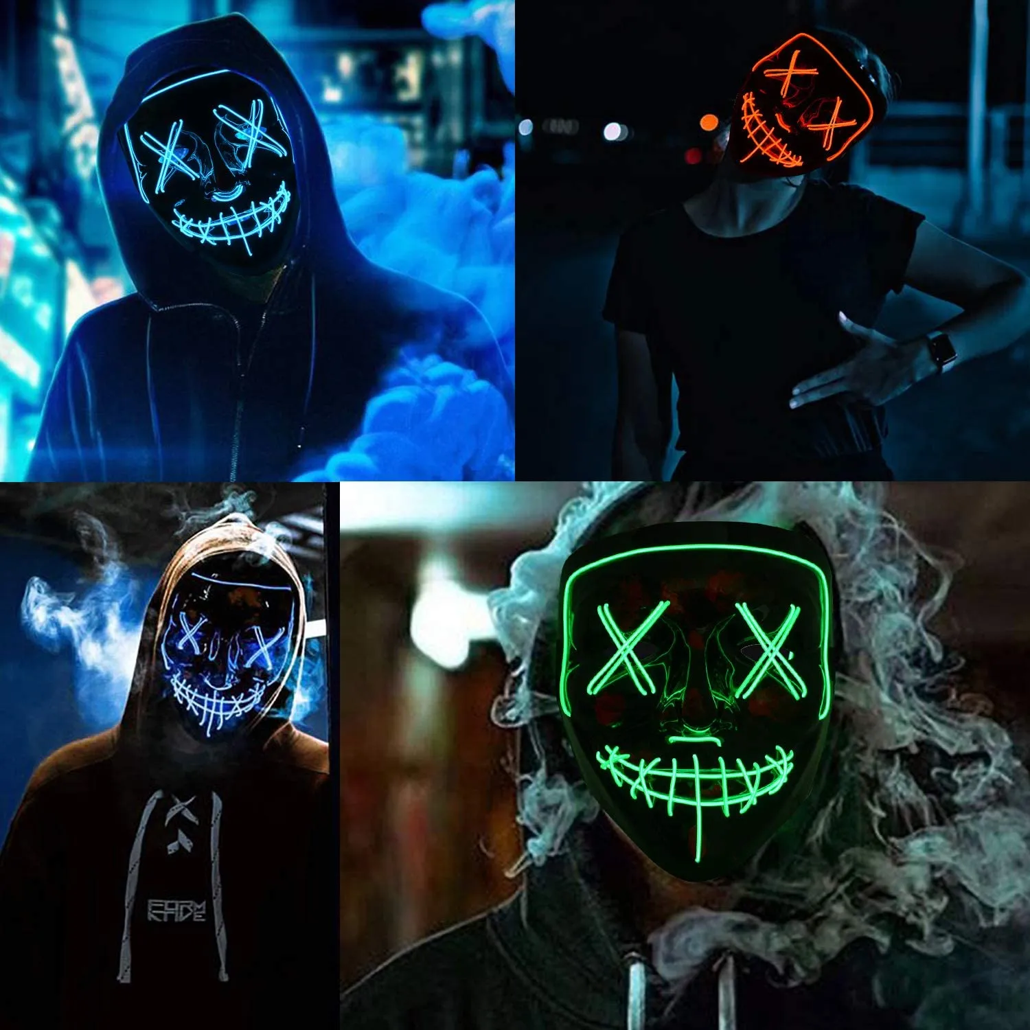Led Mask Halloween Party Masque Masquerade Masks Neon Maske Light Glow In The Dark Horror Mask Glowing Masker Mixed Color Mask