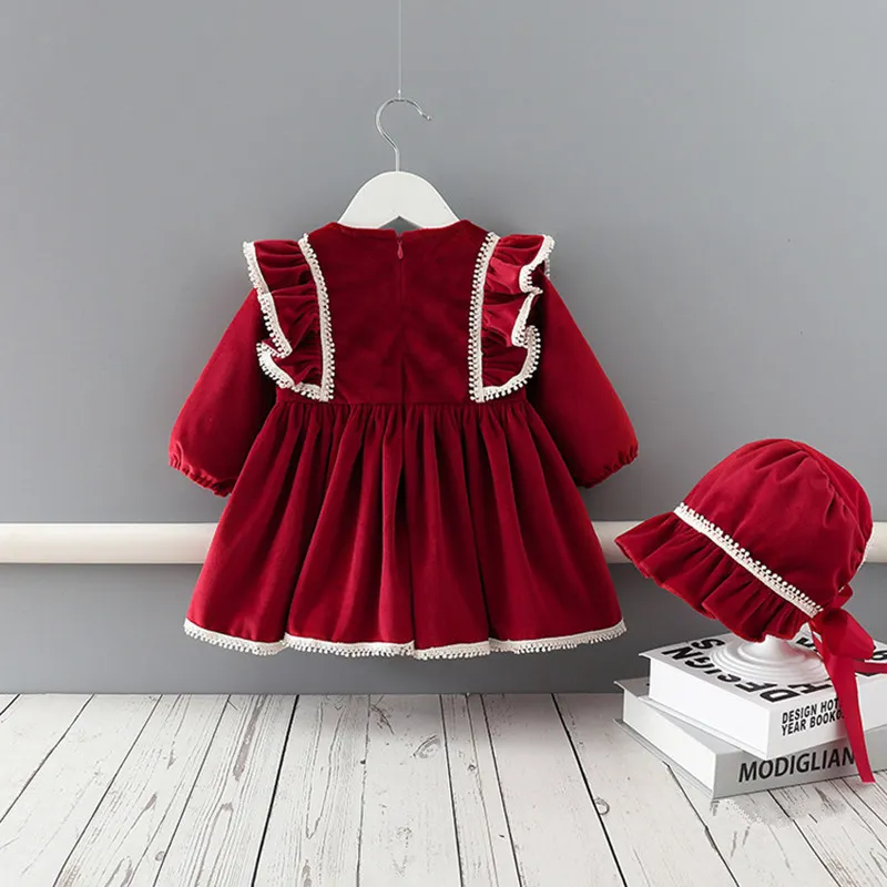 Winter Wear Baby Girls Christmas Clothes Set Kids Dresses Thicken Velvet Dress Girls Clothes with Hat for Year 0-4T 220712