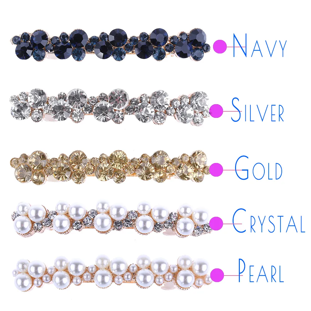 Moda 5 cores Crystal Pearl Mulheres elegantes Barrettes clipe de cabelo pente -pente de cabelo