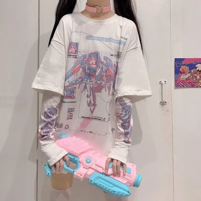 Anime Graphic T Shirt Summer Split Sleeves koszulka Femme E Girl Top Mujer Mingliusili Alt Ubrania Estetyka 220613
