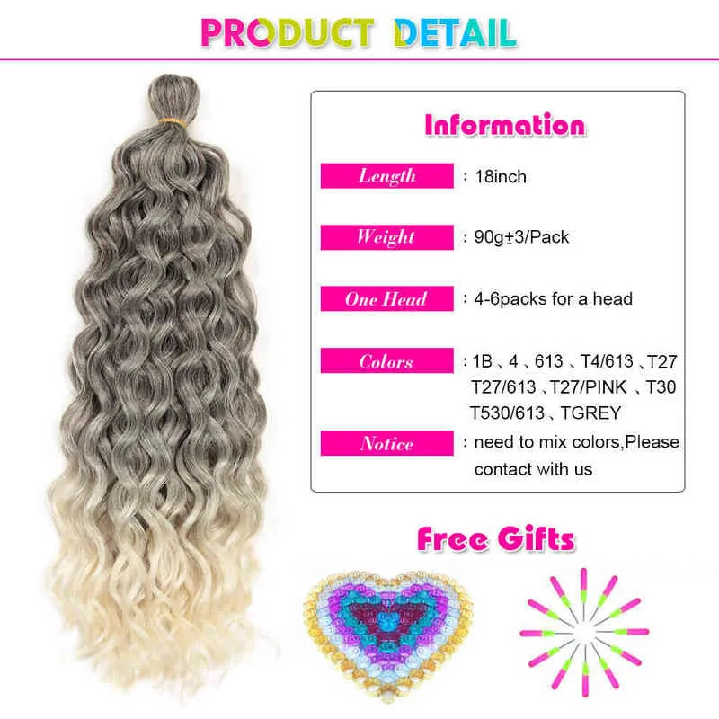 18-24 pouces Ocean Wave Crochet Tresse Cheveux Hawaii Afro Curls Naturel Synthétique Tressage Extensions Rose 613 Expo City 220610