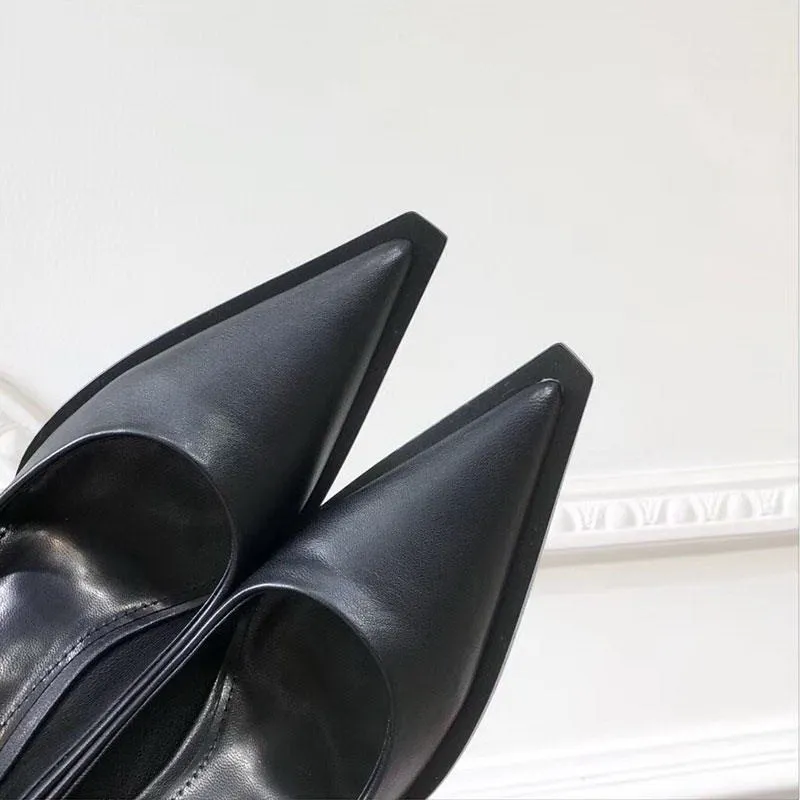 Chaussures femme CUIR femme talons hauts bout pointu femmes pompes pour mode bureau dame sans lacet chaussette blanc noir 220617