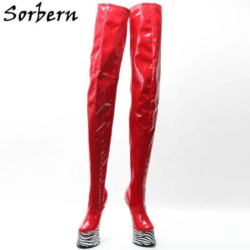 Sorbern Exotic Knee High Boots Women Heelless Horse Shoes Lace Up Sexy Fetish Crossdresser Hoof Soles Custom Leg Size And Colors