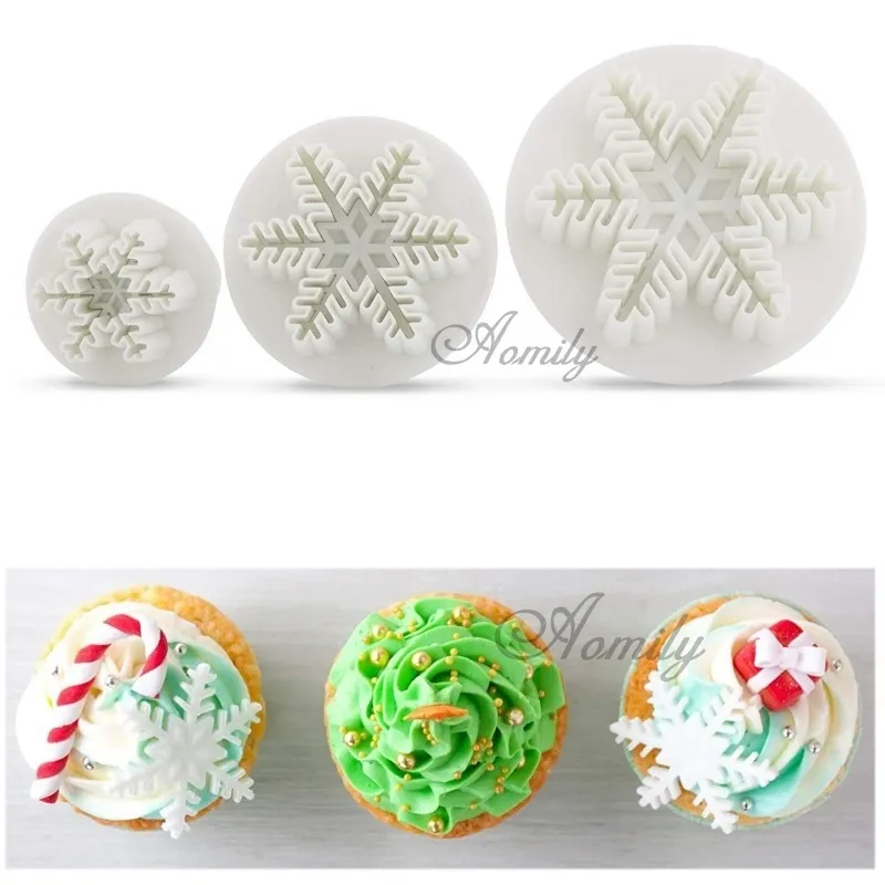 Aomily set Snowflake Plunger Mould Cake Cake Tool Biscuit Cookie Cuters Cupcake Mold Mould Fondant Cutter Cutter 220815