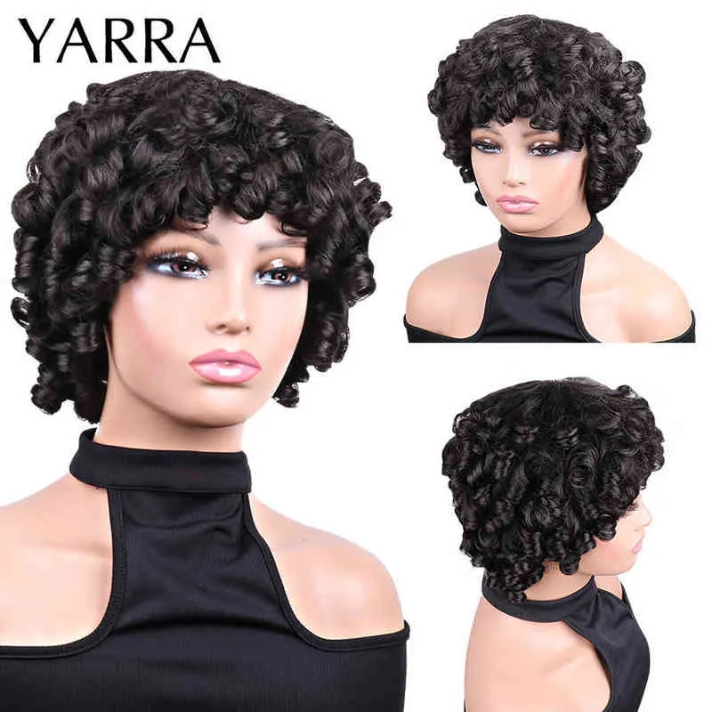 Perruque Bob Loose Wave avec frange, cheveux naturels brésiliens, courts, sans colle, entièrement fabriqués à la Machine, YARRA 220609, pour femmes noires