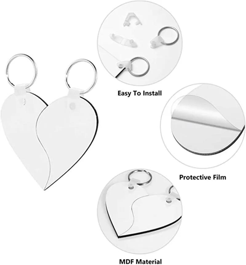 Сублимация пустые DIY DIY-клавишные вечеринки Sundries MDF Key Pendants Thermal Transfer Двухсторонний Keyring White Gift CoolChain