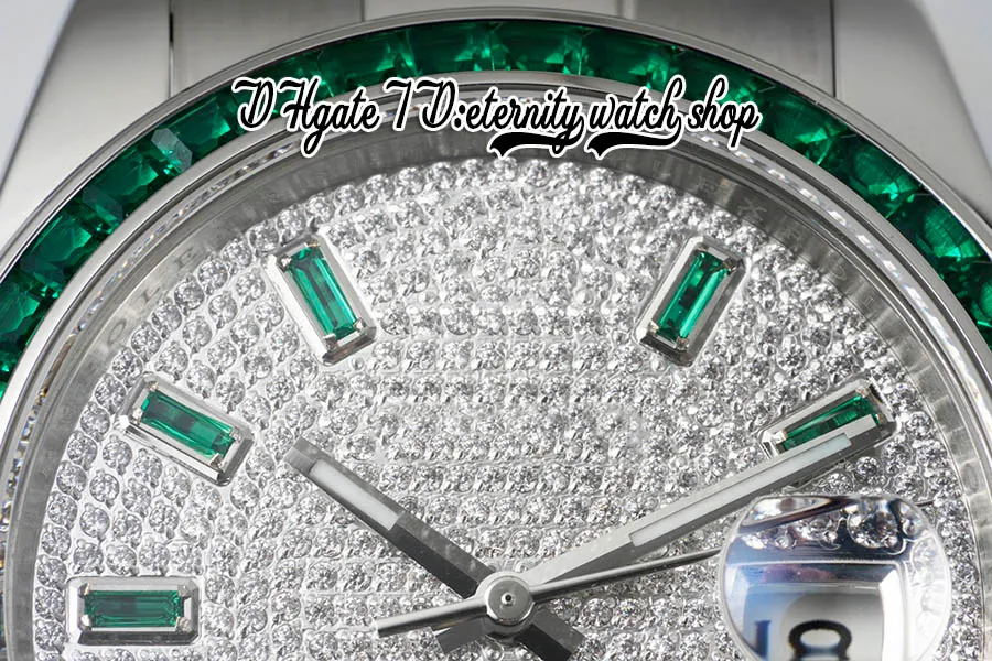 2022 TWF EW126334 JH126333 A2824 Automatyczna męska zegarek BF126300 Zielony klejnot Baguette Diamonds Bezel Out Diamond Tide 904L Steel 333T