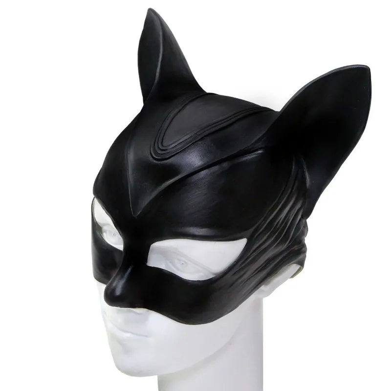 Woman Sexy Cat Selina Kyle Mask Bruce Wayne Cosplay Costume Latex Helmet Fancy Adult Halloween 220715