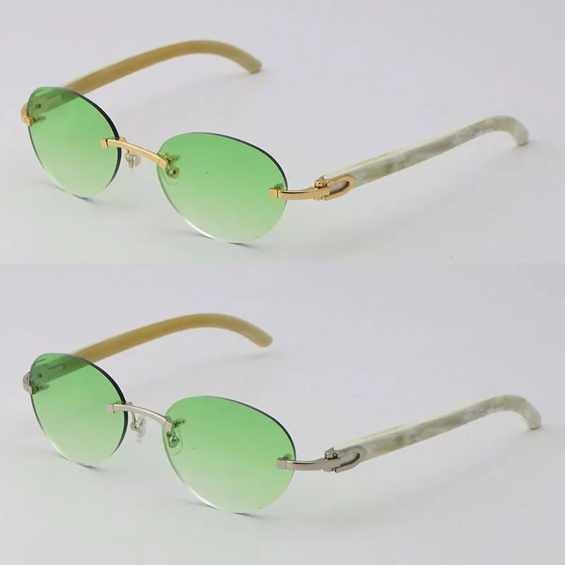 New Model Luxury White Genuine Natural Horn Metal Rimless Sunglasses Woman Design Classical Model Sun glasses Man Fashion 18K Gold236l