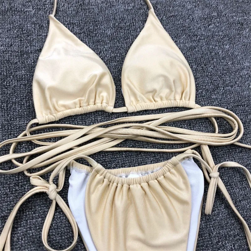 Gnim Sexy Brazilian Thong Bikini Bikini Mujer Swimwear Women Bangage Solid Swimsuit Micro Set Summer Weachwear Swim Sup 220616