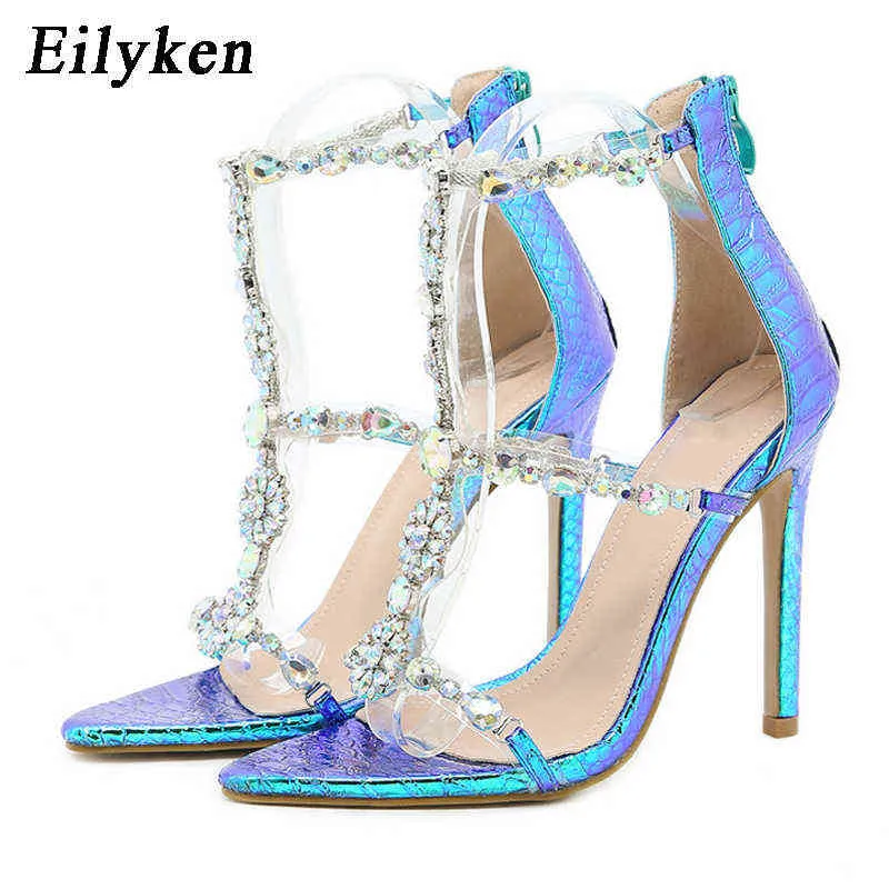 Sandalen Eilyken High Heels Schuhe Sexy Frauen Party Pumps T-Strap Strass PVC Transparent Stiletto Sandalen Schuhe Kristall Schuhe 220316