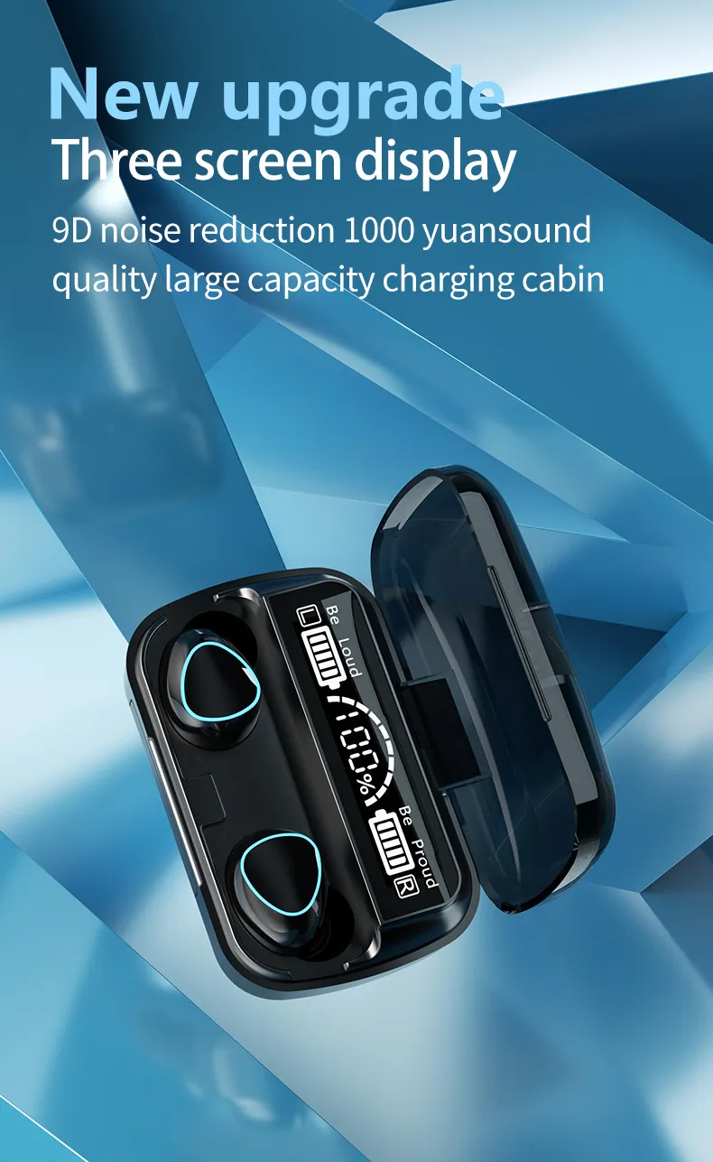M10 TWS Bluetooth 5.1 헤드폰 LED 터치 제어 무선 이어폰 마이크 9D 스테레오 스포츠 방수 이어 버드 헤드셋