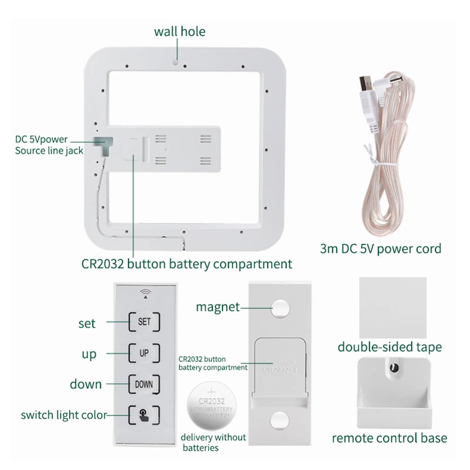 Wall Lamp Colock Thermometer Remote Control Colorful Led Mirror Hollow Wall Clock Ring Light Thermometer Digital Alarm Clock New