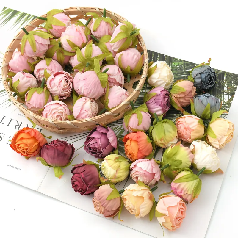 30st 34 cm Oil Målning Rose Bud Artificial Silk Flower Heads Wedding Decoration Diy Wreath Scrapbooking Craft Fake Flowers 220815