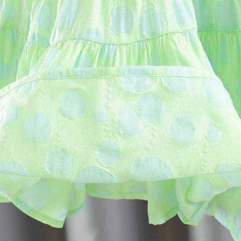 2022 Summer Baby Girls Dress Korean version Puff Sleeve Green Dress Bow Princess Dresses G220518