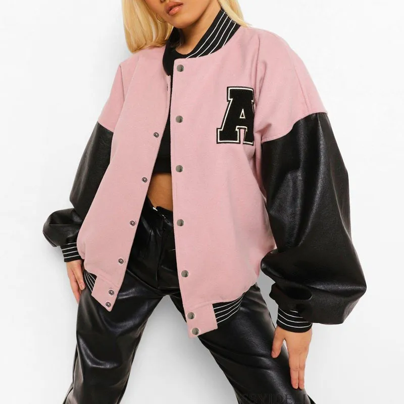 Jaqueta feminina de beisebol Varsity Vibe estilo Y2K Primavera Outono Jock Uniforme Bomber Jackets Lady Retro Fashion Oversized Casaco Racer 220808