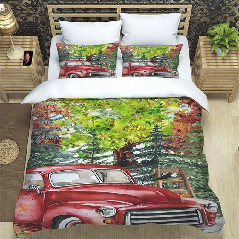 Vintege Car Digital Printing King Size Duvet Cover Set Classic Cars Pattern Comforter Bedding 100% Polyester Bed s