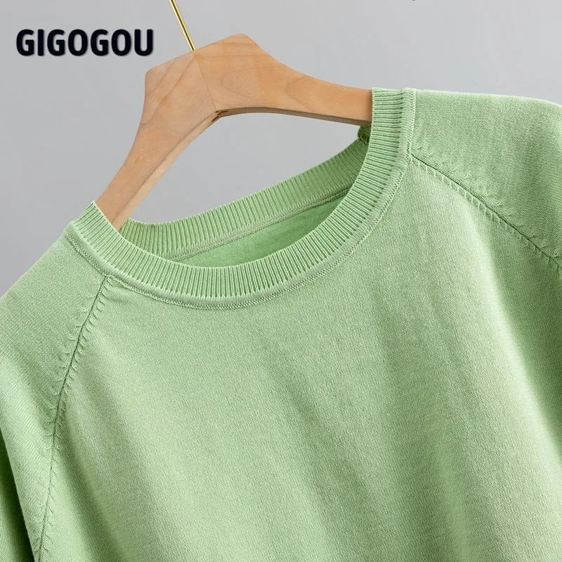 Gigogou Solid Dames T-shirt Korte Mouw Koreaanse Stijl Slanke Basic Katoen Tshirt Top Womens Kleding Lente Zomer T-shirt Femme 220407