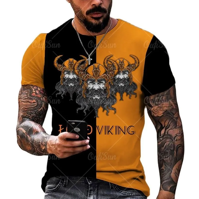 Viking Sembol Dövme Raven 3d Baskılı Erkekler Tshirts Harajuku Moda Kısa Kol Tshirt Yaz Gevşek Sokak Giyim UNISEX Üstler Tee 220607