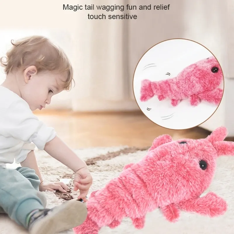 Électrique Mobile Chat Kickers Homard Jouet Réaliste Wiggle Crevettes En Peluche Jouets Interactifs pour Chats et Chiens Couverture Lavable 220423