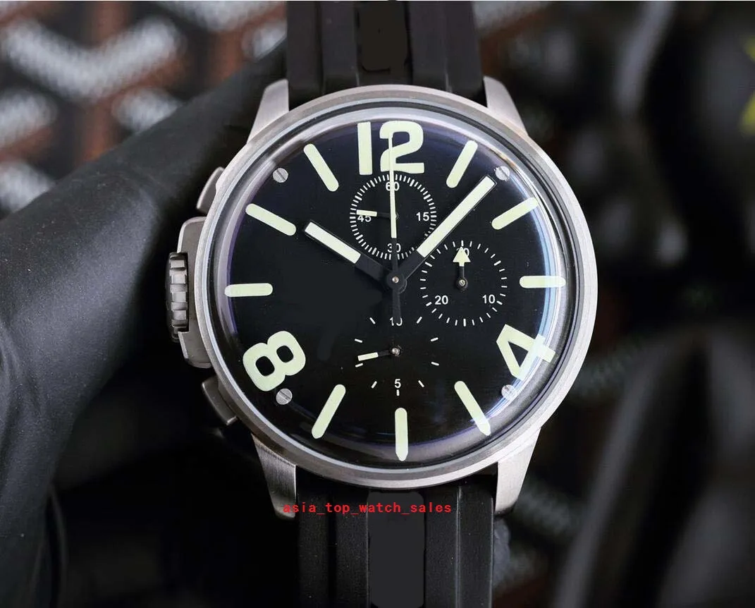 Wristwatches Men Classic Men 45mm Dial أسود اليابان الكوارتز كرونوغراف مكرر الفولاذ حزام المطاط متميز جودة عالية 8111-197F