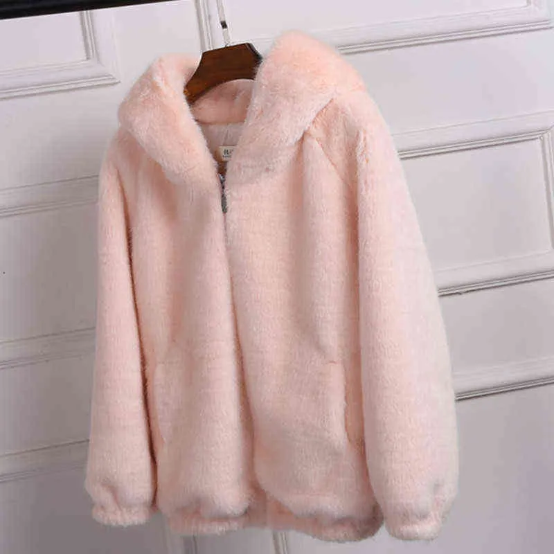 Królik imitacja futra zimowa norka sztuczna płaszcz panie z kapturem jesień z kurtką kaptura T220716