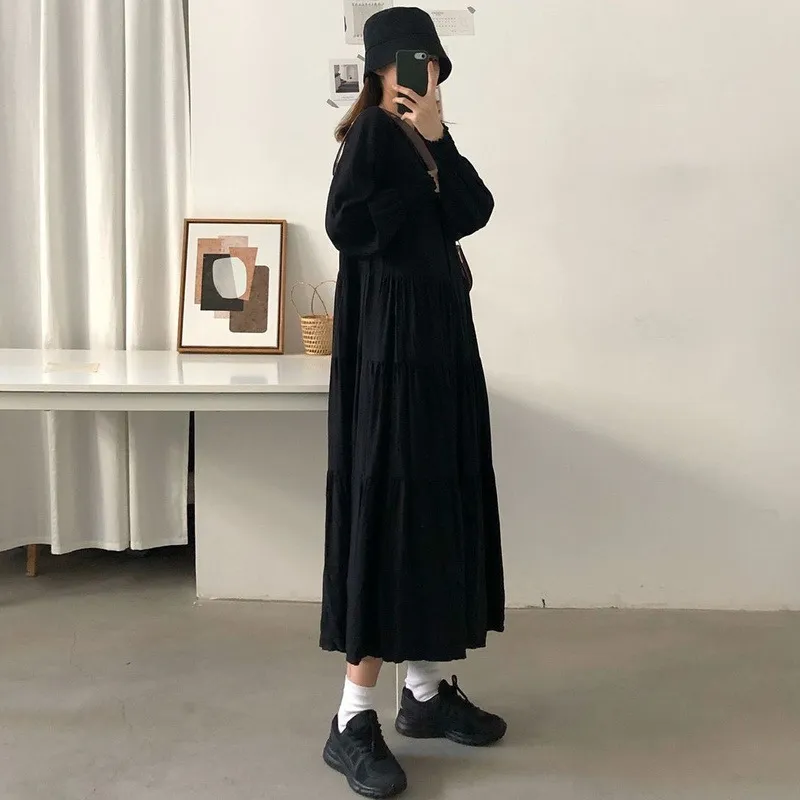 Uzun Kollu Elbise Kadınlar Vintage Fransız Tarzı Güzel Zarif Patchwork Empire A Line Bestidos Tüm Maç Sonbahar Koleji Rahat INS 220721