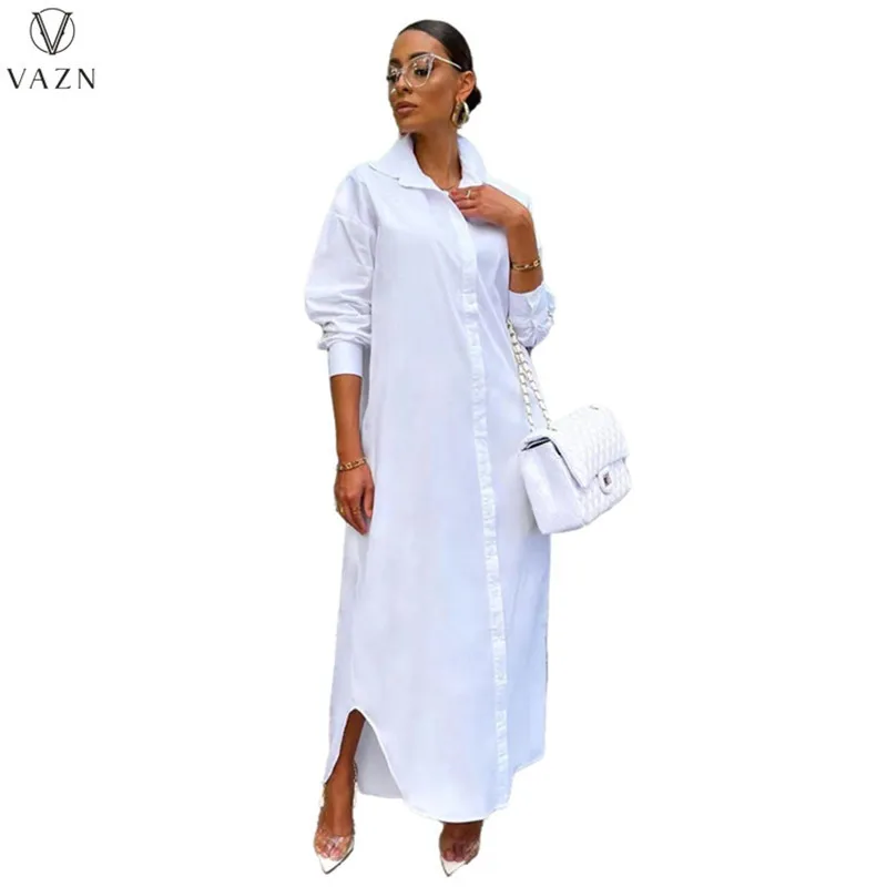 Luxe Designer Witte Chiffon Shirt Lange Jurk Elegante Jonge Casual Mode Volledige Mouw Vrouwen Rechte 220613