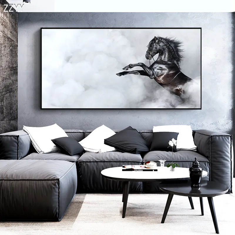 Modernes laufendes schwarzes braunes Steeds-Pferd-Leinwand-Druck-Gemälde auf der Wand-Wohnzimmer-dekorativen Bild-Wand-Dekor-Leinwand-Plakat