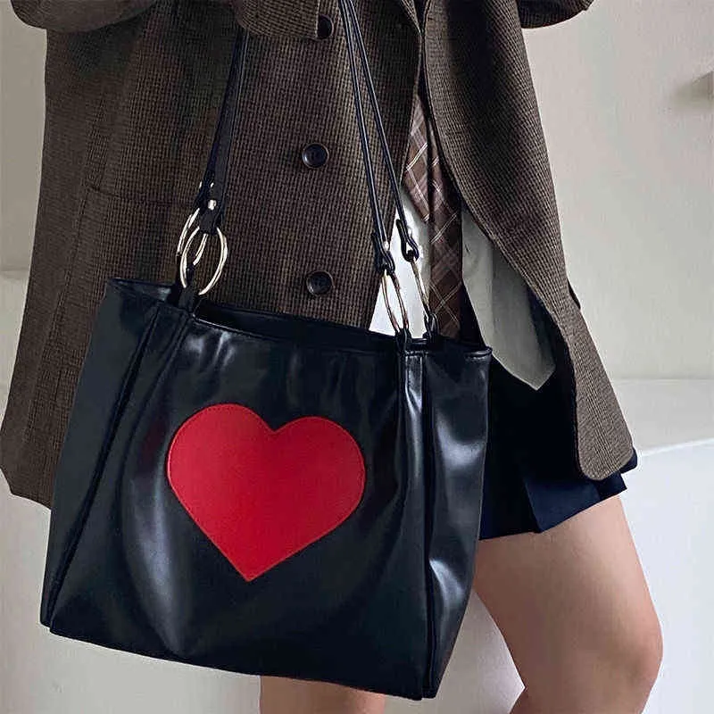 Borse da sera Harajuku Kawaii Spalla Donna Giapponese Cute Heart Lolita Tote Borse da donna 2022 Grande Shopper con cerniera 220630