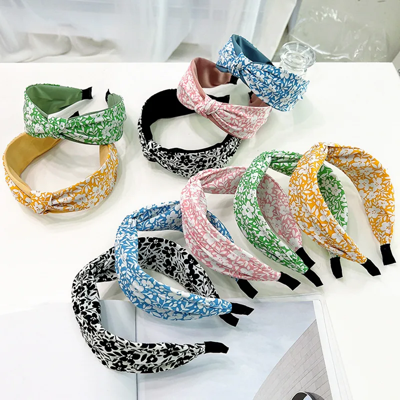 2022 Vintage Print Cloth Cross Bezel Hairband Women Clips Hair Accessories Headband Opaska Do Wlosow Bandeau Cheveux Diademas