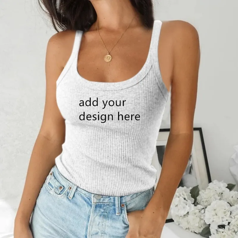 Customize Your Women Sleeveless Tank Tops Vest Knitted Camis U neck Shirt Casual Basic Camisole For Female DIY 220614