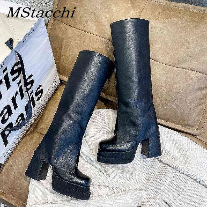 Botas altas no estilo punk grossa mulheres longas saltos grossos Demonia Luxury Ladies Platform Feminino 220729