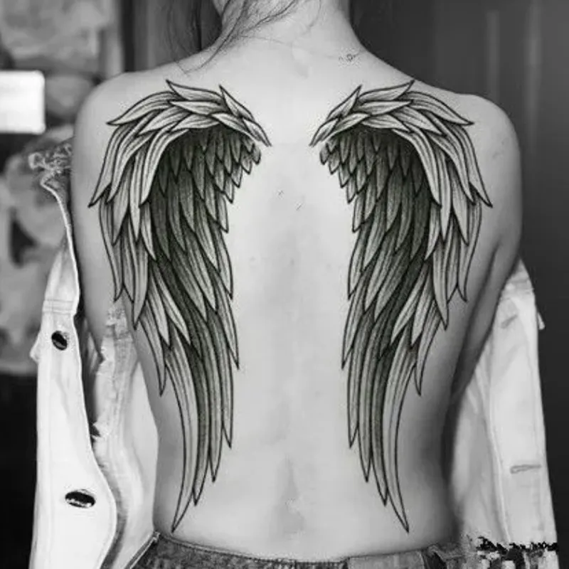 Tatuajes de espalda completa para mujer temporal tatuaje falso ala de ángel pájaro fénix para niños hombres en arte corporal esposa pegatina impermeable tatoo 220521