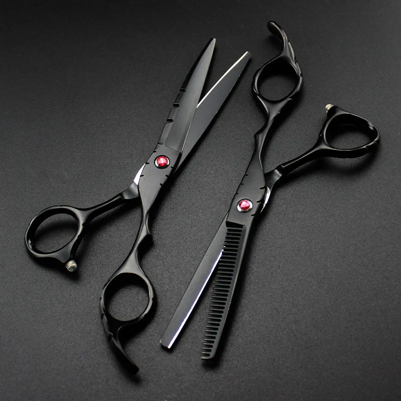 Professional Japan 440C 5.5 6 Red Gem Black Back Hair Scissors قطع حلاقة حلاقة قصات الشعر مقص مصفف الشعر 220818