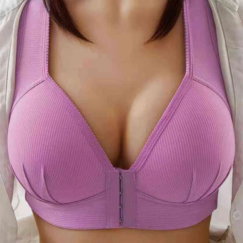 Mulheres Wire Free Push Up Bra Sexy Plus Size Fechamento frontal Solid Color Lette inless S para L220726