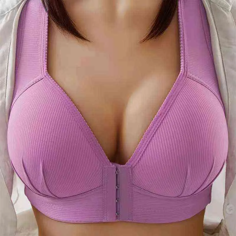 Reggiseno sexy push up senza ferretto da donna Taglie forti Chiusura frontale Tinta unita lette Senza cuciture L220726