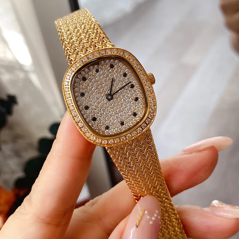 Ladies Antique Watch Full Of Diamond Dial Unique Retro Style Quartz Movement 29 6x26 6mm Montre de Luxe260k