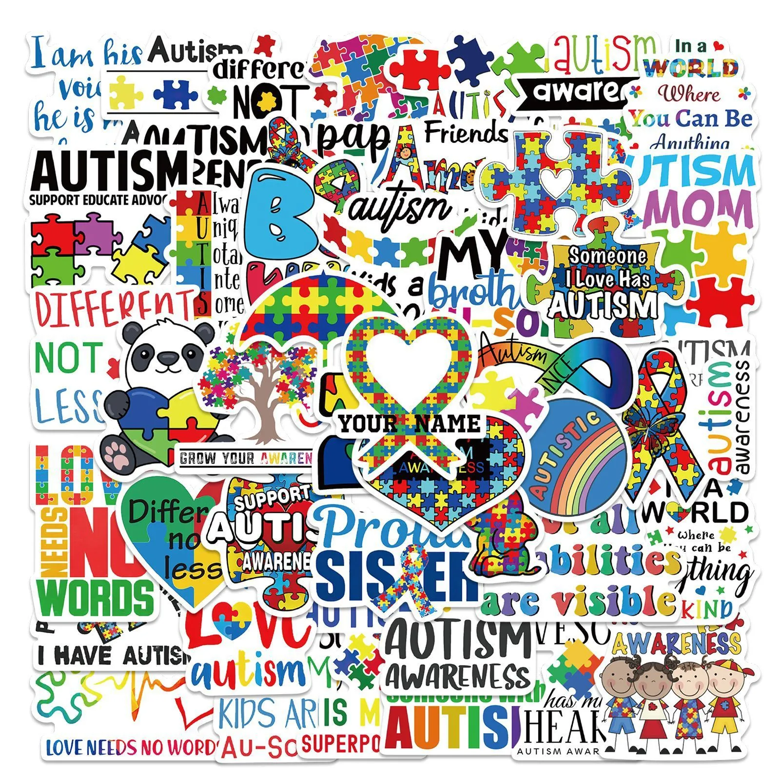 Nieuwe sexy 50 stks zorgzaam autisme bewustzijn cartoonstickers stickers diy waterdichte bagage skateboard laptop telefoon graffiti sticker kid speelgoed