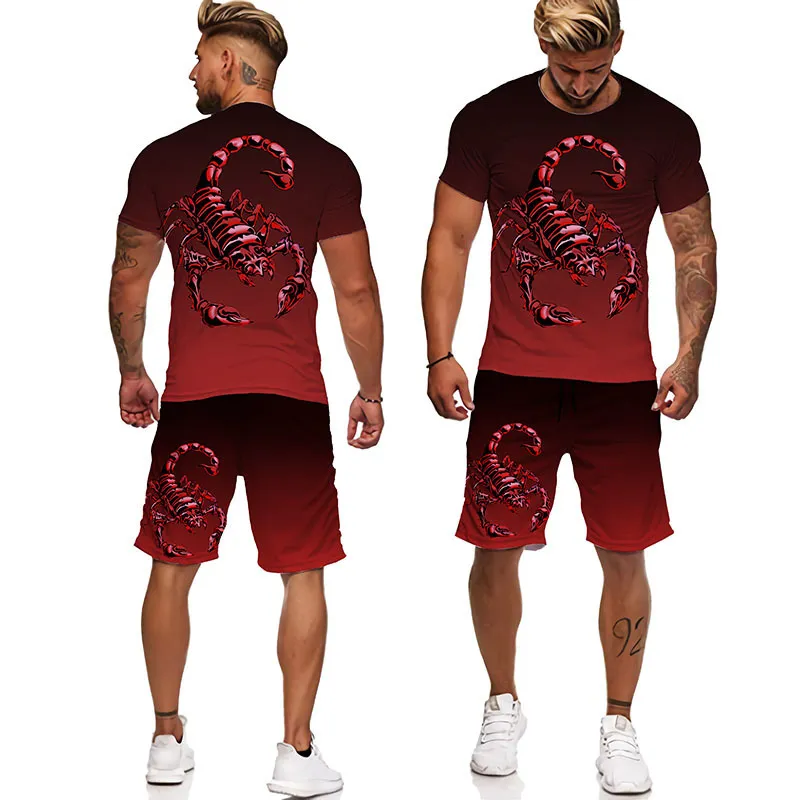 Trainingsanzüge für Herren, grünes Skorpion-T-Shirt, 3D-Druck, Trainingsanzug/Hose, Poison-Grafik-Oberteil, Straßen-Grafik-Oberteil, Herren/Damen, Hip-Hop-Sommer-Herrenanzug, 220826