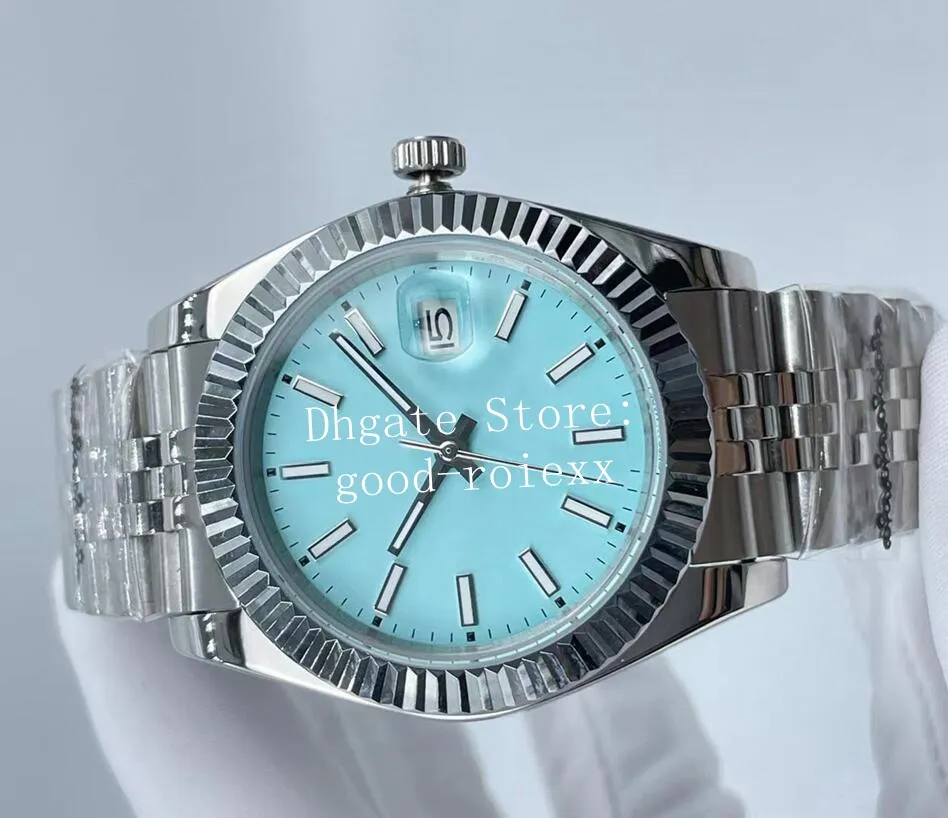 Zegarki 41 mm Watch Męskie automatyczne 2813 Asia Turquoise Blue Srebrny Rhodium Grey Wimbledon Data Jubileuszowa Bransoletka 126334 2502