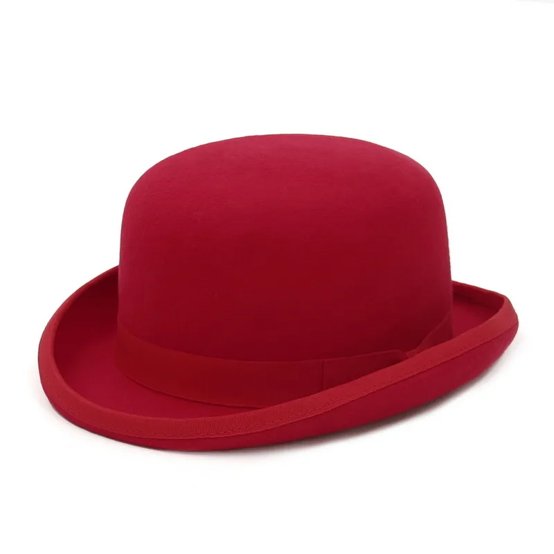Gemvie 4 kolory 100% wełniane czapkę z melonikiem dla mężczyzn satynowa podszyta przyjęcie mody formalne Fedora Costume Magician Hat 220507