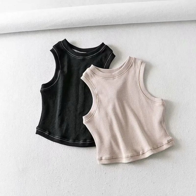 White crop tops women Summer basic tank sexy cute ped black vintage streetwear korean 220318