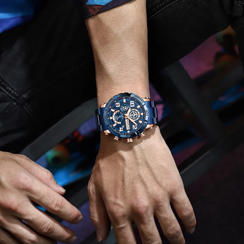 CRRJU MĘŻCZYZNIE ZESTAWAJĄ DUŻY WODY WODY STAL Nierdzewna z świetlistymi rękami sportowymi zegarkami Relogio Masculino 220530