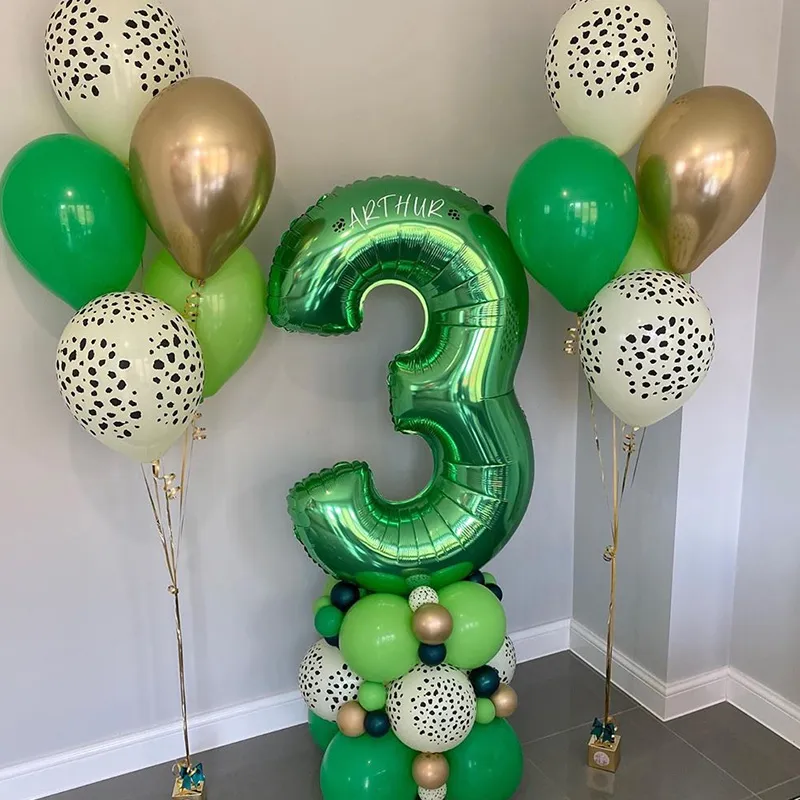 Cyuan 32 / 40inch Número Verde Balloons Foil Balloon Safari Balão de Aniversário Balão Balão 0 1 2 3 4 5 6 7 8 9 Bolas de Globos